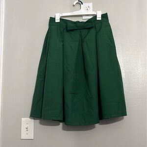 Vintage Green Knee-Length A-Line Skirt with Pleated Tie Front